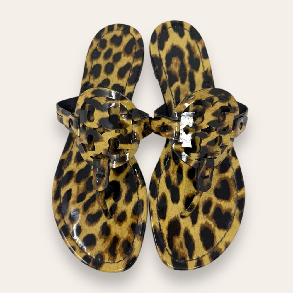 Tory Burch Patent Leather Leopard Miller Thong Sandal Brown Tan 8 Women’s